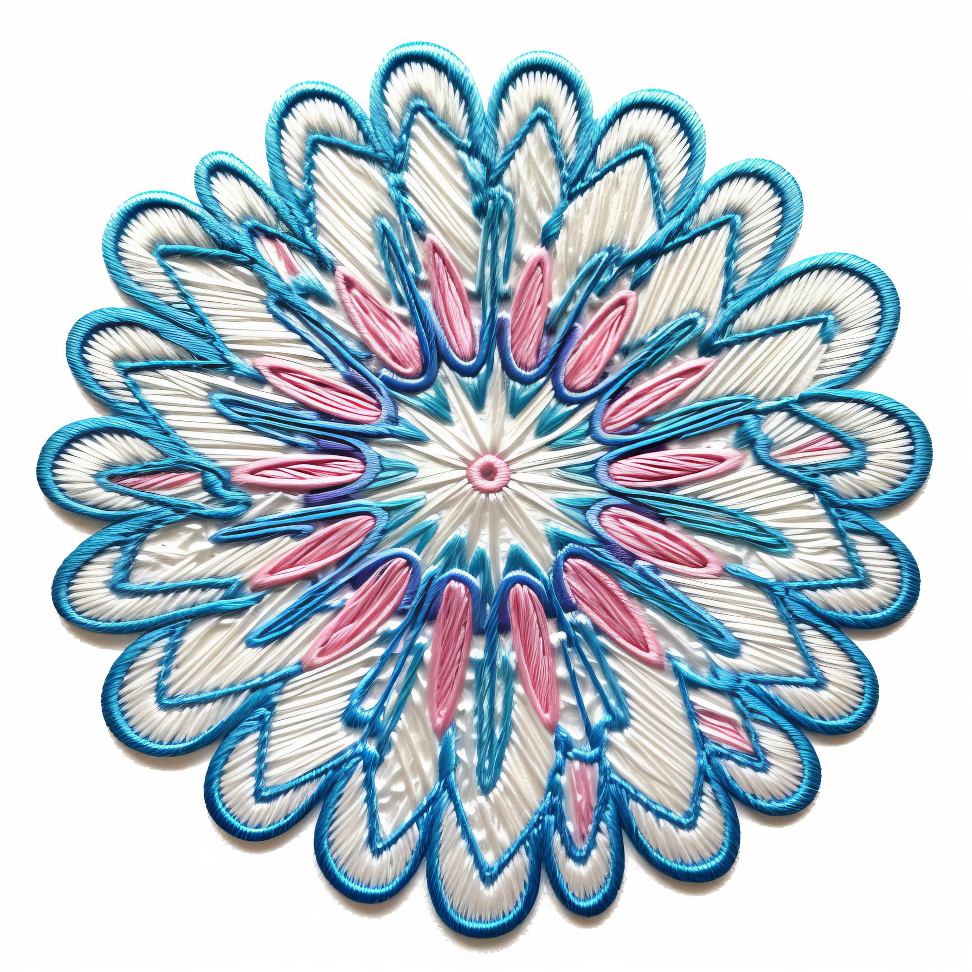Finished embroidered patch with geometric motif
